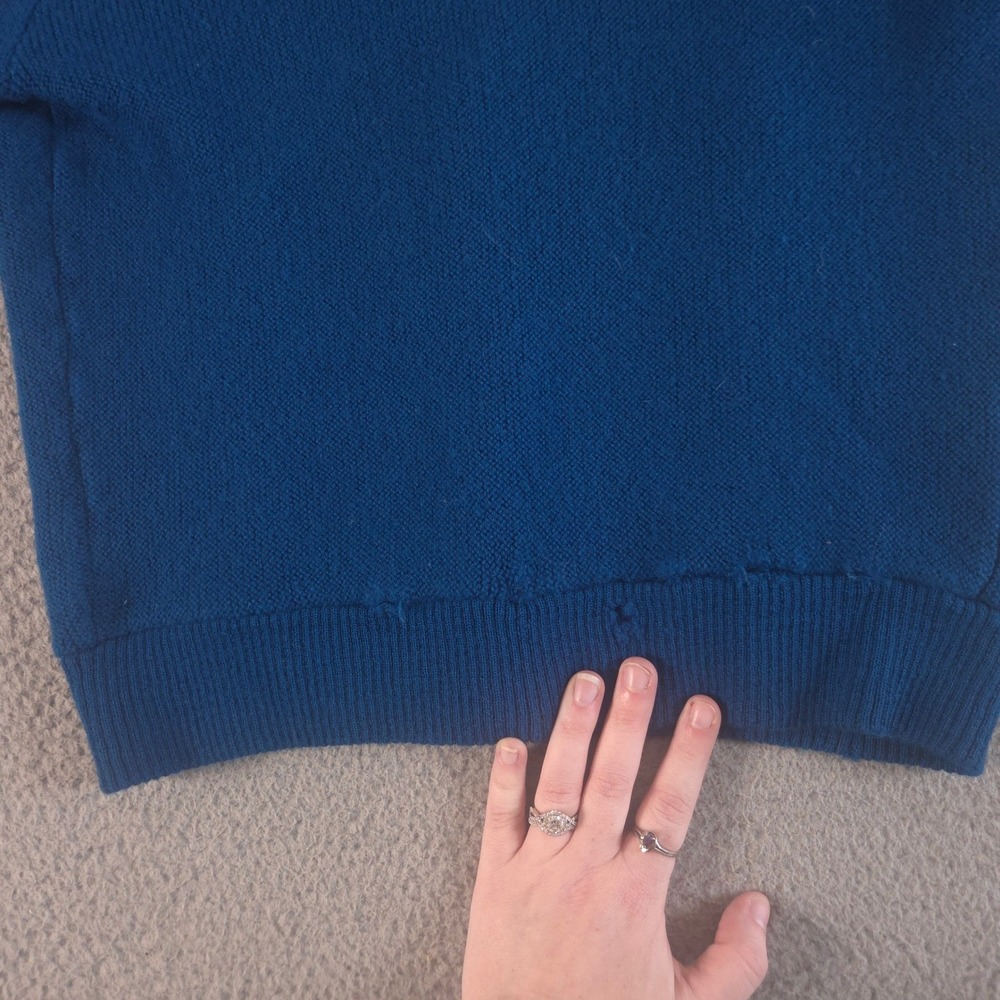 VINTAGE Silverwoods Sweater Mens M Teal Open Knit Cable Cardigan Wool 60s 70s - Picture 10 of 13